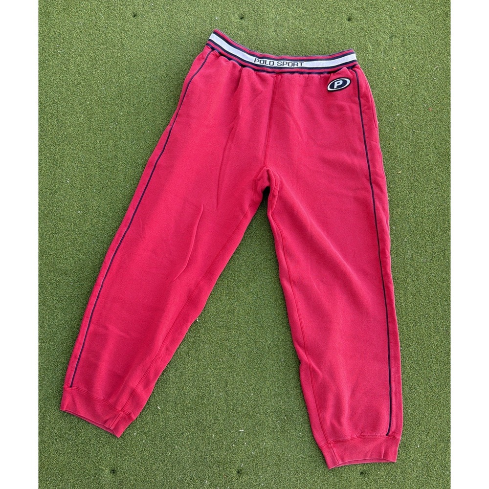 VTG Polo Sport Ralph Lauren Sweatpants Mens XL Red Fleece Faded Gym Joggers